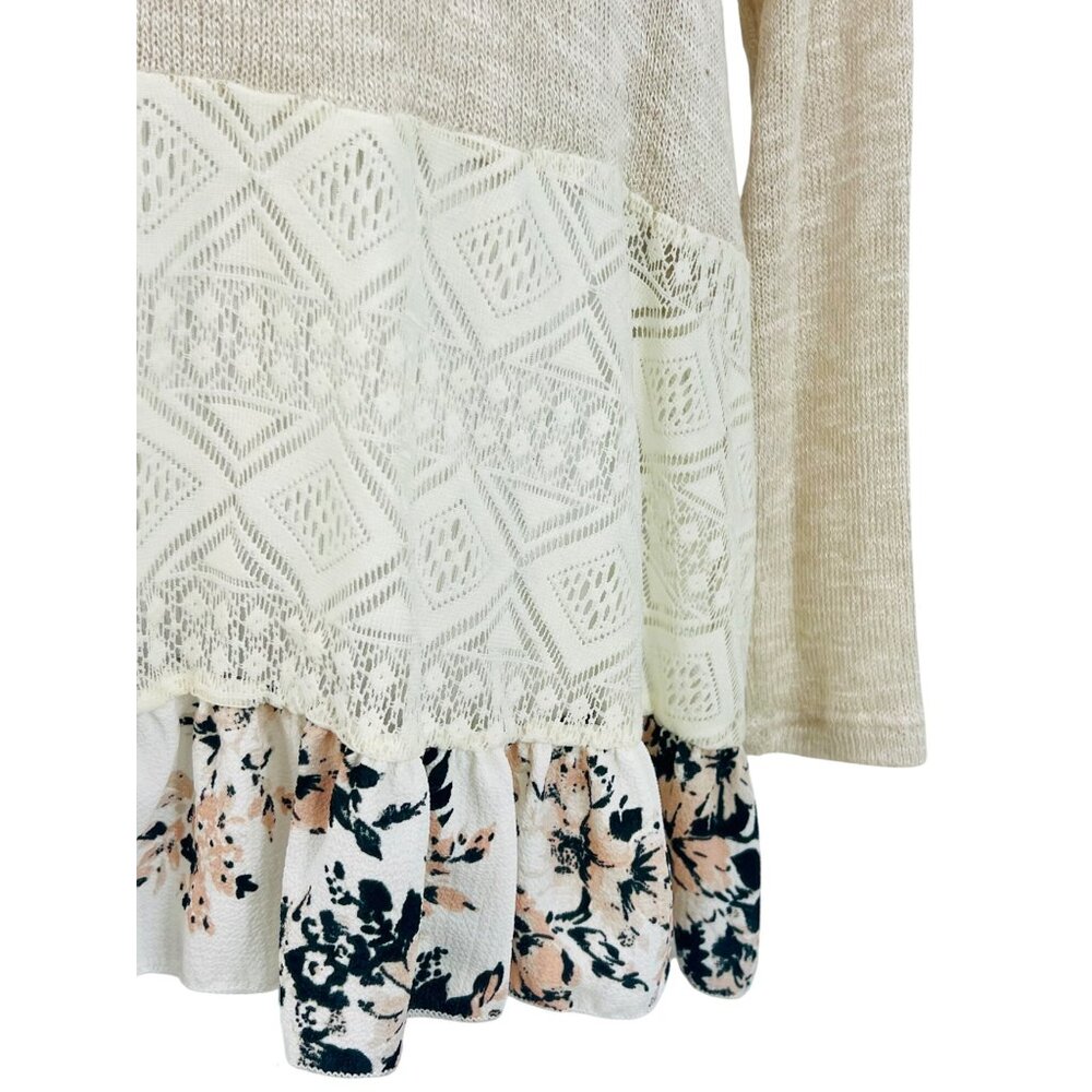 NWT Hooded Ruffle Hem Knit Tunic Top | Coquette Boho Coastal Cowgirl Soft Grunge - Picture 5 of 16
